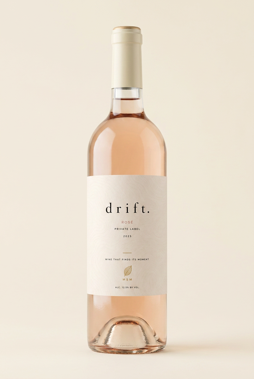 A bottle of drift. rosé in soft afternoon light