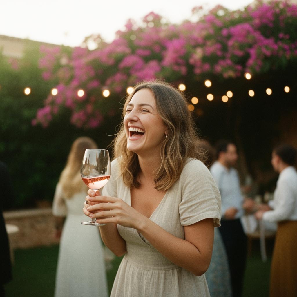 A hand pouring pale rosé wine into a glass on a sunlit Mediterranean balcony